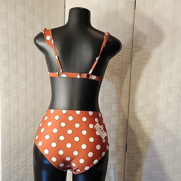 BRAND NEW XHILARATION HATER NECK POLKA-DOT PADDED BRA SWIMSUITS SET - Picture 8 of 13